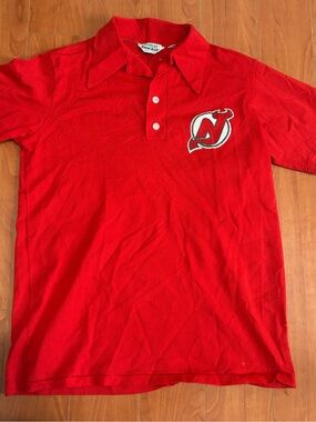 80’s New Jersey Devils Sand Knit Mesh Polo- Size Large